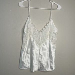 White Satin Lace Trim Camisole Tanktop Large